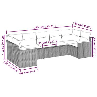 vidaXL 7 pcs conjunto sofás p/ jardim c/ almofadões vime PE cinzento