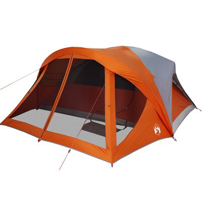 vidaXL Tenda familiar estilo cabana 6 pessoas imperm. cinza/laranja