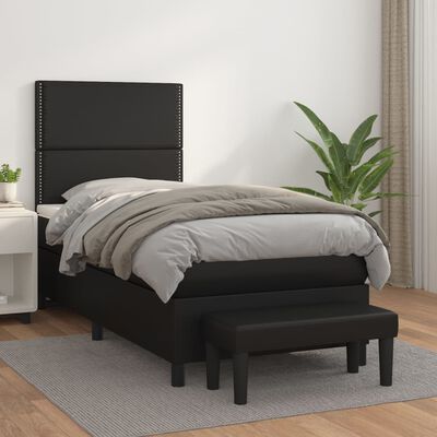 vidaXL Cama com molas/colchão 80x200 cm couro artificial preto