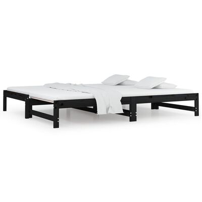 vidaXL Sofá-cama de puxar 2x(80x200) cm pinho maciço preto