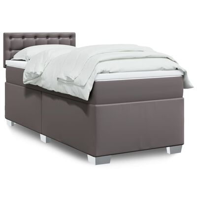 vidaXL Cama com molas/colchão 90x190 cm couro artificial cinzento