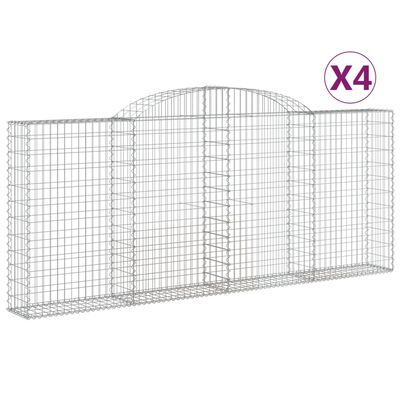 vidaXL Cestos gabião arqueados 4pcs 300x30x120/140cm ferro galvanizado