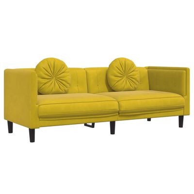 vidaXL 2 pcs conjunto de sofás com almofadas veludo amarelo