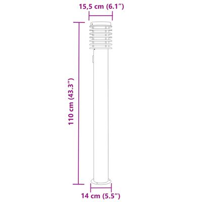 vidaXL Candeeiro chão p/ exterior c/ tomada 110 cm aço inox. prateado