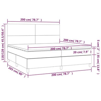 vidaXL Cama box spring c/colchão/LED 200x200cm couro artif. cappuccino