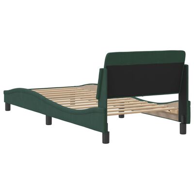 vidaXL Estrutura de cama c/ cabeceira 90x200 cm veludo verde-escuro