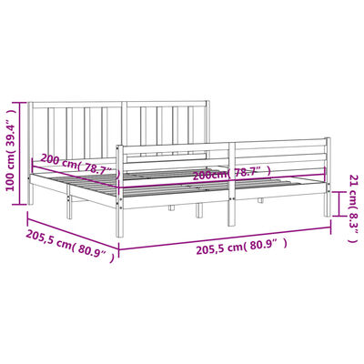 vidaXL Estrutura de cama com cabeceira 200x200 cm madeira maciça cinza