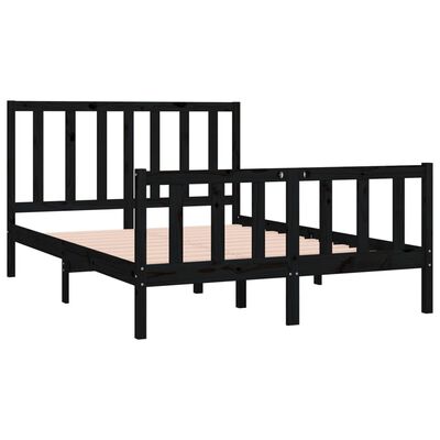 vidaXL Estrutura de cama casal 135x190 cm madeira maciça preto