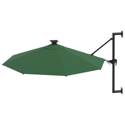 vidaXL Guarda-sol para jardim de parede com luzes LED 300 cm verde