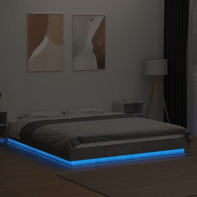 vidaXL Estrutura cama c/ luzes LED derivados de madeira cinza cimento