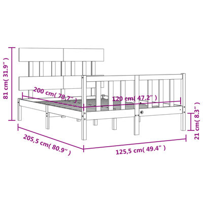 vidaXL Estrutura de cama com cabeceira 120x200cm madeira maciça branco