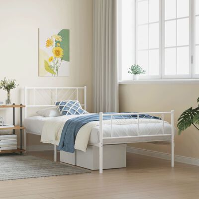 vidaXL Estrutura de cama com cabeceira e pés 90x200 cm metal branco