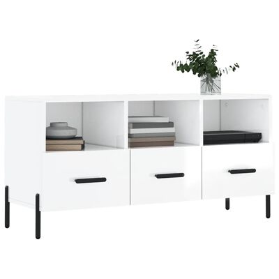 vidaXL Móvel para TV 102x36x50 cm derivados madeira branco brilhante