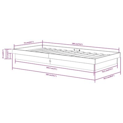 vidaXL Estrutura cama pequena solteiro 75x190 cm madeira maciça