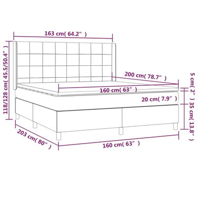 vidaXL Cama box spring c/ colchão e LED 160x200 cm tecido azul