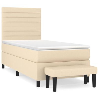 vidaXL Cama com molas/colchão 90x190 cm tecido cor creme