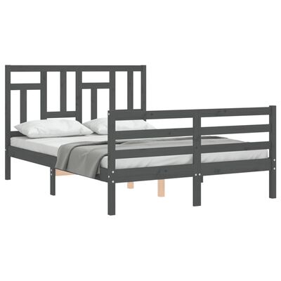 vidaXL Estrutura de cama com cabeceira 140x190 cm madeira maciça cinza