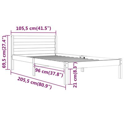 vidaXL Estrutura de cama 100x200 cm madeira pinho maciço