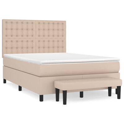 vidaXL Cama com molas/colchão 140x190 cm couro artificial cappuccino