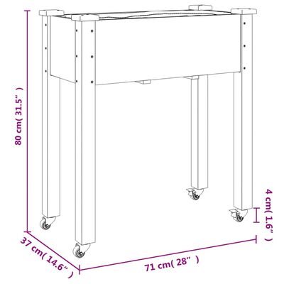 vidaXL Floreira c/ forro e rodas 71x37x80 cm madeira de abeto maciça