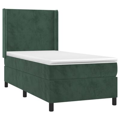 vidaXL Cama com molas/colchão 90x190 cm veludo verde-escuro