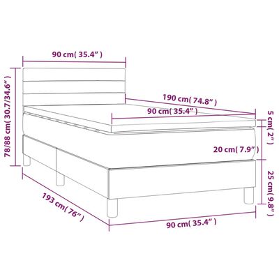 vidaXL Cama box spring c/ colchão e LED 90x190 cm tecido preto