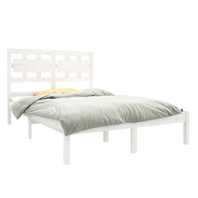 vidaXL Estrutura de cama casal 135x190 cm madeira maciça branco