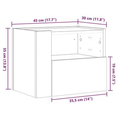 vidaXL Mesa de cabeceira de parede 45x30x35 cm carvalho fumado