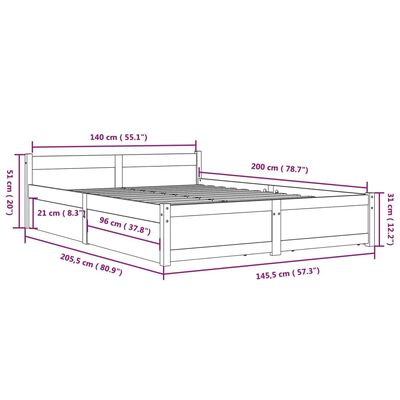 vidaXL Estrutura de cama com gavetas 140x200 cm preto