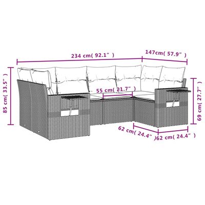 vidaXL 6 pcs conjunto sofás de jardim com almofadões vime cinzento