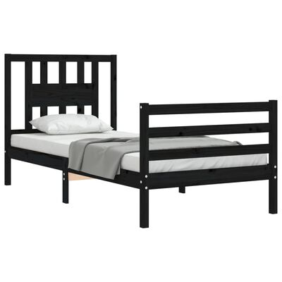 vidaXL Estrutura de cama com cabeceira 100x200 cm madeira maciça preto