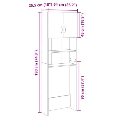 vidaXL Armário máquina lavar roupa 64x25,5x190 cm aglomerado carvalho