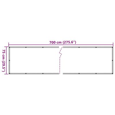 vidaXL Tela de privacidade para varanda 700x75 cm PVC cinzento