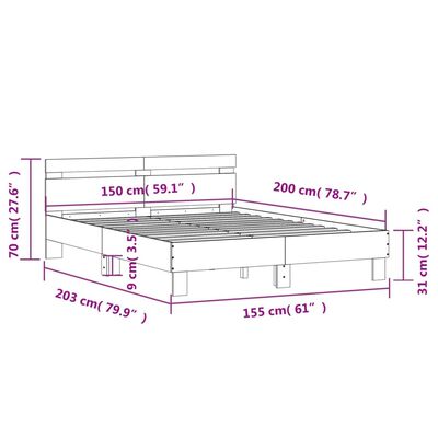 vidaXL Estrutura cama c/ cabeceira/luzes LED 150x200cm carvalho sonoma