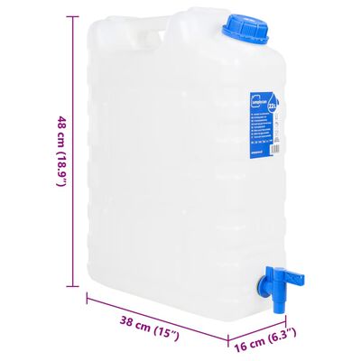 vidaXL Recipiente de água com torneira transparente 20 L plástico