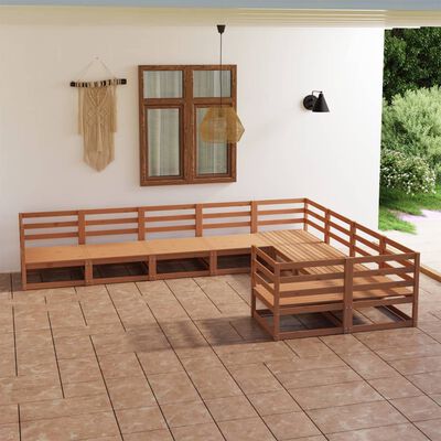 vidaXL 9 pcs conjunto lounge de jardim pinho sólido