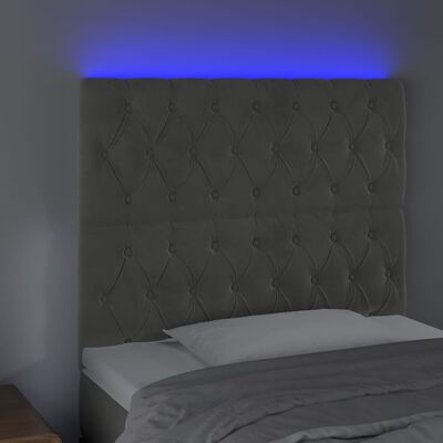 vidaXL Cabeceira cama c/ luzes LED veludo 90x7x118/128cm cinza-claro