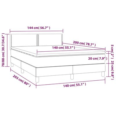 vidaXL Cama box spring c/ colchão/LED 140x200cm couro artificial preto