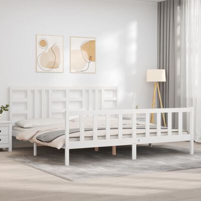 vidaXL Estrutura de cama com cabeceira 200x200cm madeira maciça branco