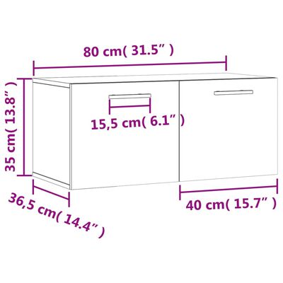 vidaXL Armário de parede 80x36,5x35 cm deriv. madeira branco brilhante