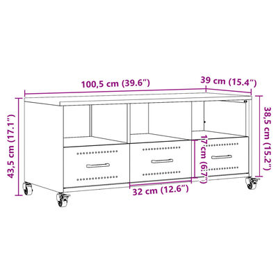 vidaXL Móvel de TV 100,5x39x43,5 cm aço verde-azeitona