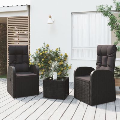 vidaXL 3 pcs conjunto lounge de jardim vime PE e aço preto