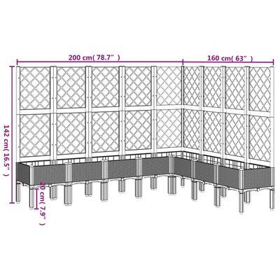 vidaXL Vaso/floreira de jardim c/ treliça 200x160x142 cm PP castanho