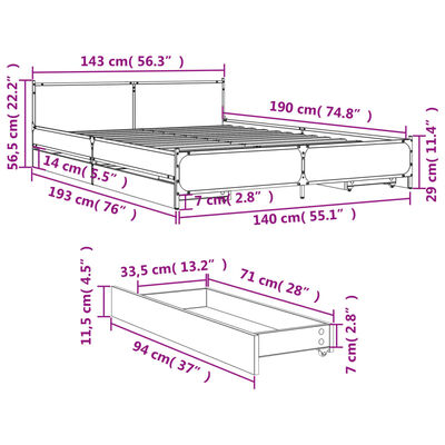 vidaXL Estrutura de cama c/ gavetas 140x190 cm derivados madeira preto