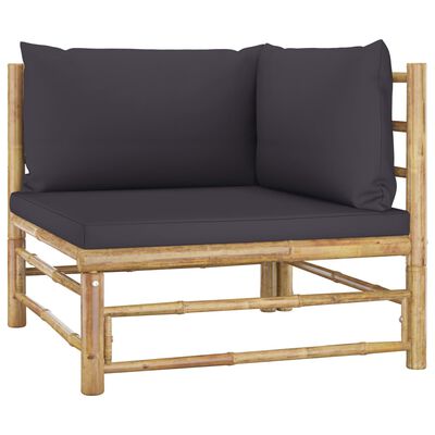 vidaXL 9 pcs conj. lounge jardim em bambu c/ almofadões cinza-escuro