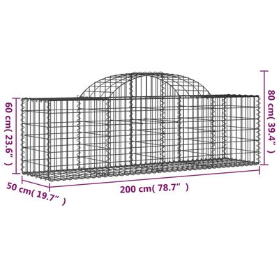 vidaXL Cestos gabião arqueados 25pcs 200x50x60/80 cm ferro galvanizado