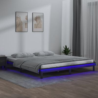 vidaXL Estrutura de cama com LEDs 200x200 cm madeira maciça cinzento