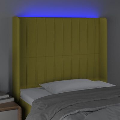 vidaXL Cabeceira de cama c/ luzes LED tecido 103x16x118/128 cm verde