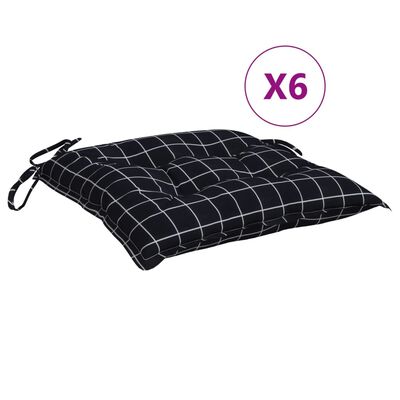 vidaXL Almofadões p/ cadeira 6 pcs tecido oxford padrão xadrez preto