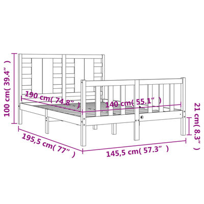 vidaXL Estrutura de cama com cabeceira 140x190 cm madeira maciça preto